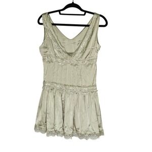 Y2K Sage Green Lace Trim Babydoll Women S Mini Dress Top Coquette Romantic Fairy